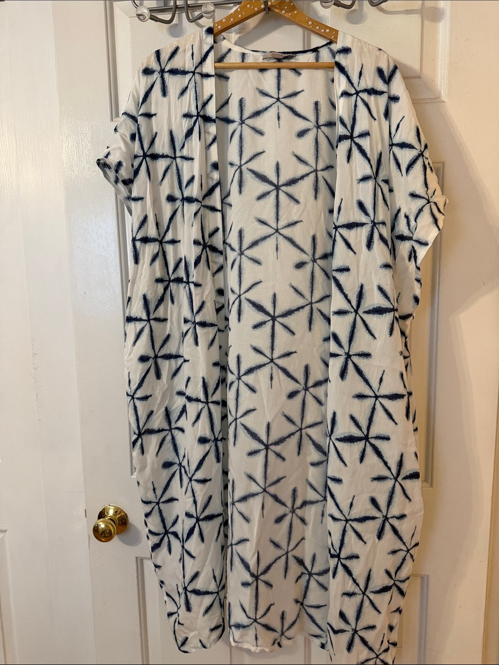 LOFT White and Navy Starburst Open Front Duster